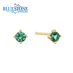 14 Karat Yellow Gold Plated Stud Earrings w/ 3mm Green CZ's