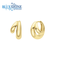 14 Karat Yellow Gold Plated Double Dome Hoop Earrings
