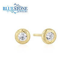 14 Karat Yellow Gold Plated Starburst Detail Stud Earrings w/ CZ's