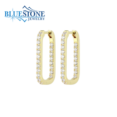 14 Karat Yellow Gold Plated Oval Hoops Encrusted w/ CZ's