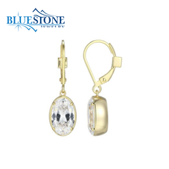 14 Karat Gold Plated Bezel Set Oval Wire Drop Earrings