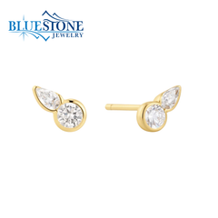 14KYG Half Bezel Stud Earrings w/ CZ's