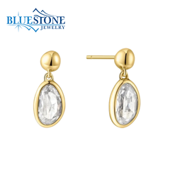 14KYG  Drop Stud Earrings w/ Bezel CZ's