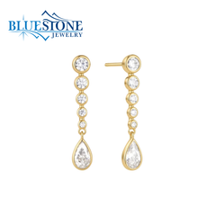 14KYG Bezel Drop Stud Earrings w/ CZ's