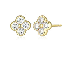 Sterling Silver & 10KYG Plated Clover CZ Stud Earrings