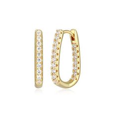 Gold Plated Square Oval Hoop Earrings w/ CZ's