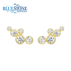 Sterling Silver & 10KYG Plated Cluster Bezel Stud Earrings