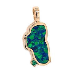 Large 14 Karat Yellow Gold Lake Tahoe Pendant with Lab Grown Opal and