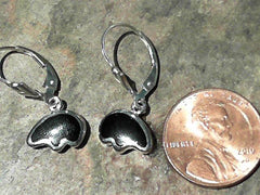 Sterling Silver Small Bear Shape Onyx Leverback Earrings