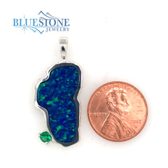 Extra Large Sterling Silver Lake Tahoe Pendant with Lab Grown Opal & a