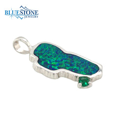 Extra Large Sterling Silver Lake Tahoe Pendant with Lab Grown Opal & a