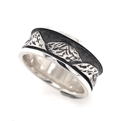 Sterling Silver Hand Carved Tahoe Truckee Mountain Ring. Measures 8mm