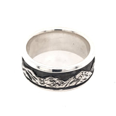 Sterling Silver Hand Carved Tahoe Truckee Mountain Ring. Measures 8mm
