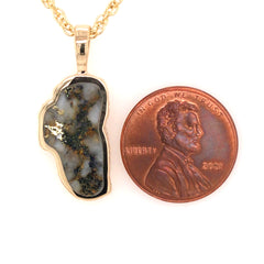 Large 14KT Yellow Gold Lake Tahoe Pendant with Gold Quartz