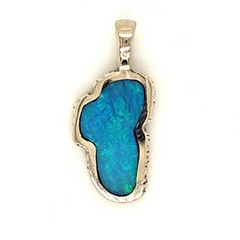 Medium 14 Karat White Gold Lake Tahoe Pendant with Australian Opal.
M
