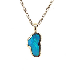 Medium 14 Karat White Gold Lake Tahoe Pendant with Australian Opal.
M