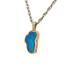 Medium 14 Karat White Gold Lake Tahoe Pendant with Australian Opal.
M