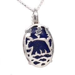 Large Sterling Silver Lake Tahoe/Bear Pendant (reversible) with Lapis
