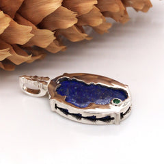Large Sterling Silver Lake Tahoe/Bear Pendant (reversible) with Lapis