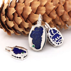 Large Sterling Silver Lake Tahoe/Bear Pendant (reversible) with Lapis