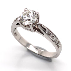 18K White Gold Engagement Ring w/ 0.72ct Round Diamond Center Stone