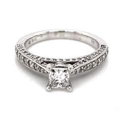 14K White Gold Engagement Ring w/ 0.50ct Princess Cut Diamond