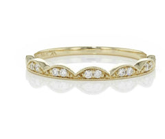 14K Yellow Gold Crown Wedding Band with Diamonds- Size 7