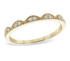 14K Yellow Gold Crown Wedding Band with Diamonds- Size 7