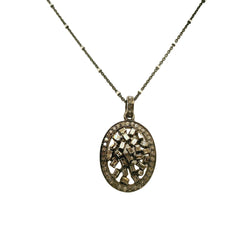 Sterling Silver Diamond Oval Pendant with Chain- 18 Inches