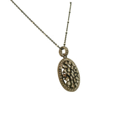 Sterling Silver Diamond Oval Pendant with Chain- 18 Inches