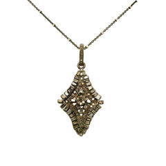 Sterling Silver Diamond Shaped Pendant with Diamonds and Chain- 20 Inches