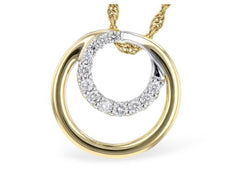 14K Yellow & White Gold Circle Pendant w/ 12 Diamonds