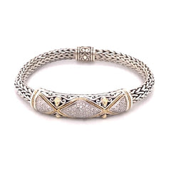 Silver & 18 Karat Yellow Gold Diamond Bracelet
