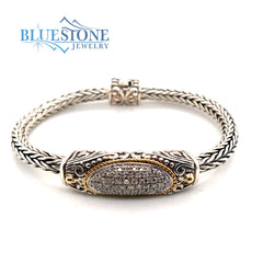 Silver & 18 Karat Yellow Gold Diamond Bracelet- 8 Inches