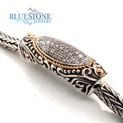 Silver & 18 Karat Yellow Gold Diamond Bracelet- 8 Inches