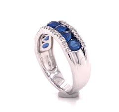 14KWG Ring Band w/ Blue Sapphires & Diamonds - Sz 7