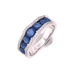 14KWG Ring Band w/ Blue Sapphires & Diamonds - Sz 7