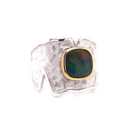 Sterling Siilver Ammolite & 14k Yellow Gold Vermeil Ring