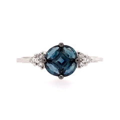 14 Karat White Gold Ring w/ 5 Sapphires and Diamonds - Sz 6