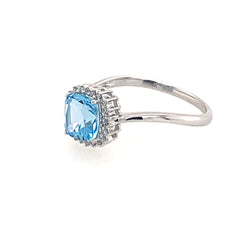 14K White Gold Ring Swiss Blue Topaz & Diamonds(size 7.5)