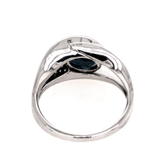 14 Karat White Gold Ring with London Blue Topaz and Diamonds- Size 6
