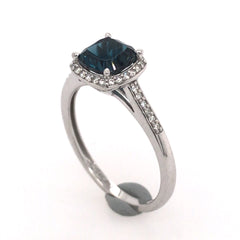 14 Karat White Gold Fashion Ring with London Blue Topaz and Diamonds- Size 7.75