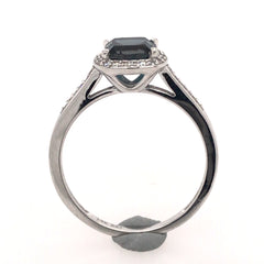 14 Karat White Gold Fashion Ring with London Blue Topaz and Diamonds- Size 7.75