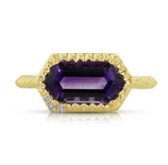 14 Karat Yellow Gold Amethyst and Diamond Ring