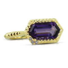 14 Karat Yellow Gold Amethyst and Diamond Ring