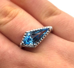 14 Karat White Gold Swiss Blue Topaz and Diamond Ring