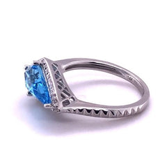 14 Karat White Gold Swiss Blue Topaz and Diamond Ring
