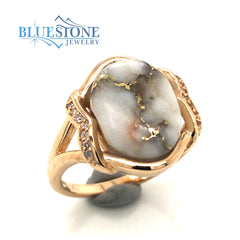 14 Karat Yellow Gold Ring with Gold Quartz and Diamonds