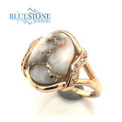 14 Karat Yellow Gold Ring with Gold Quartz and Diamonds
