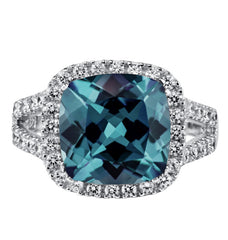 Silver Ring with Alexandrite and CZs -Size 7